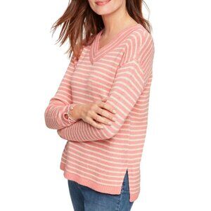 Talbots Striped Pink Linen Blend V Neck Sweater Size Mp